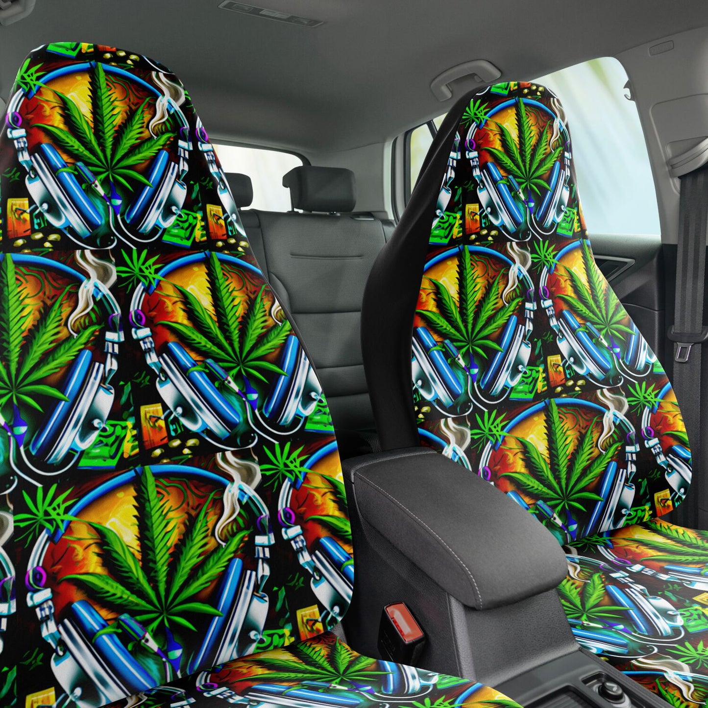 Smoking Green Leaf Car Seat Covers - Front Seat Cover or Full Set Front and Back Seat Cover Universal Fit