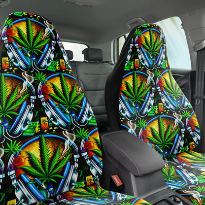 Smoking Green Leaf Car Seat Covers - Front Seat Cover or Full Set Front and Back Seat Cover Universal Fit