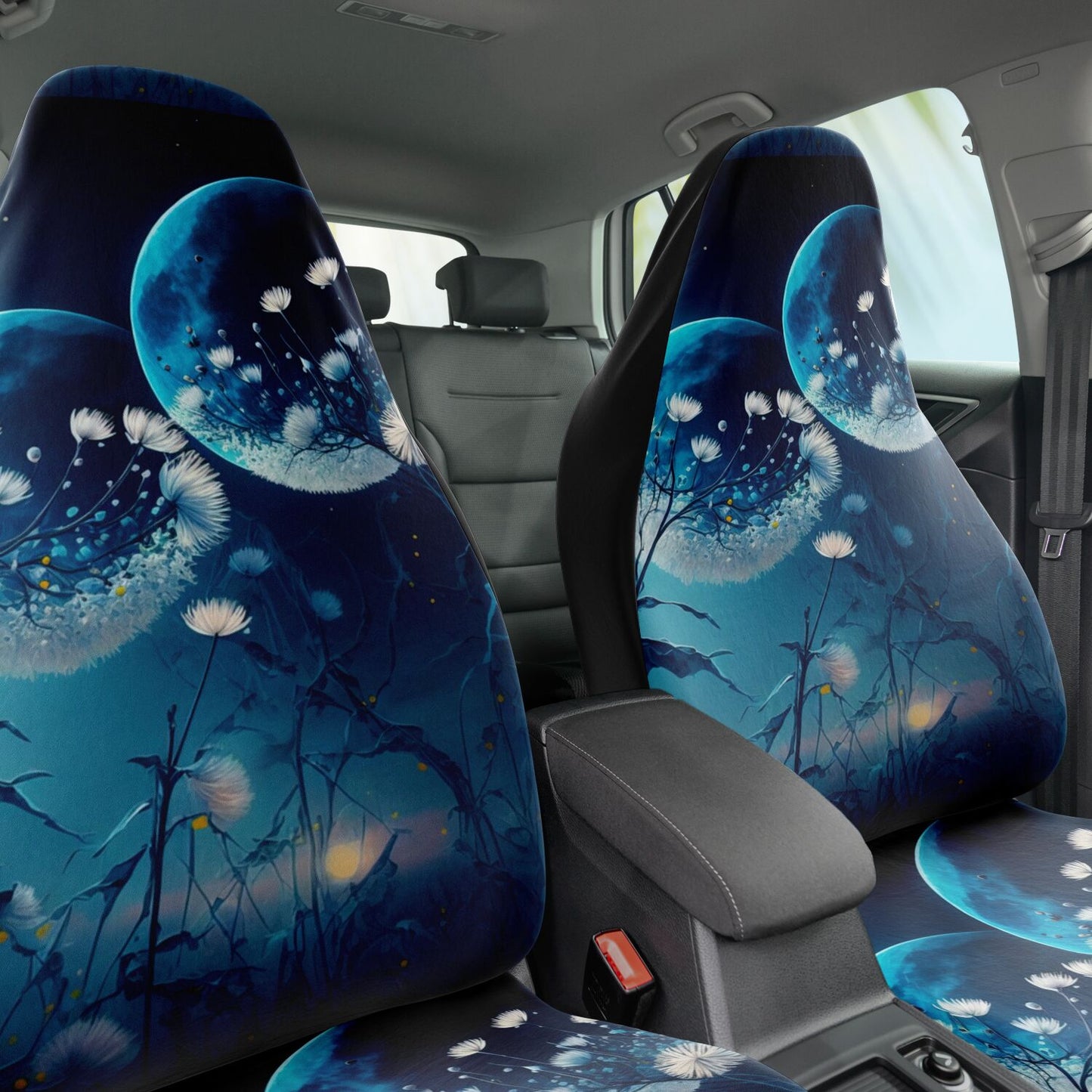 Blue Moon Dandelion Car Seat Cover - Front Seat Cover or Full Set Front and Back Seat Cover Universal Fit