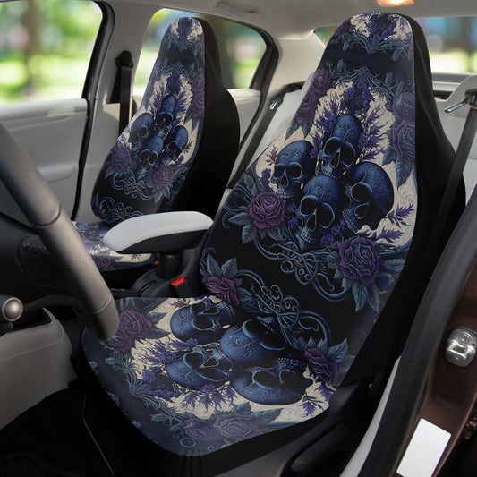 Blue Skulls Car Seat Cover - Front Seat Cover or Full Set Front and Back Seat Cover Universal Fit
