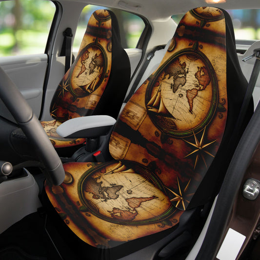 Old World Ship Maps 22 Car Seat Covers - Front Seat Cover or Full Set Front and Back Seat Cover Universal Fit
