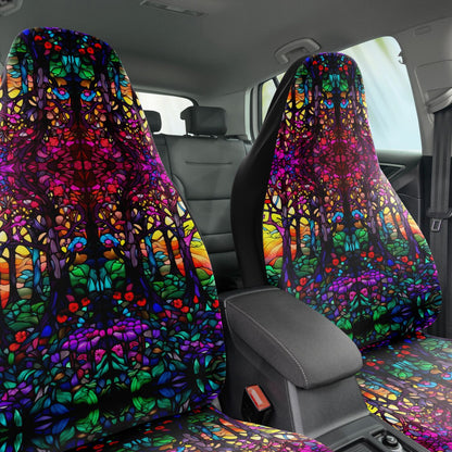 Pink Stained Glass Car Seat Cover - Front Seat Cover or Full Set Front and Back Seat Cover Universal Fit