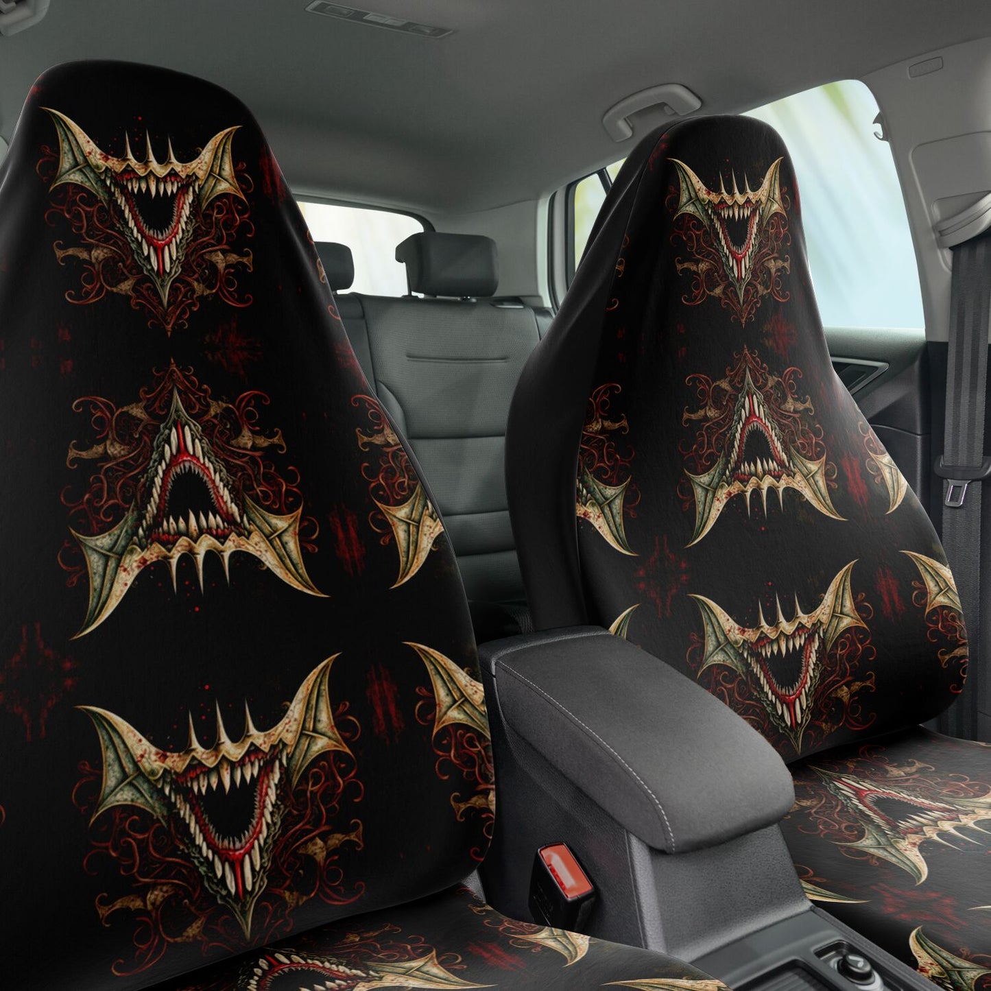 Vampire Fangs Car Seat Cover - Front Seat Cover or Full Set Front and Back Seat Cover Universal Fit