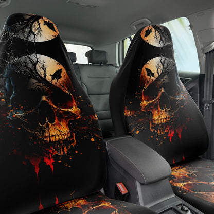 Skull Moon Car Seat Covers - Front Seat Cover or Full Set Front and Back Seat Cover Universal Fit