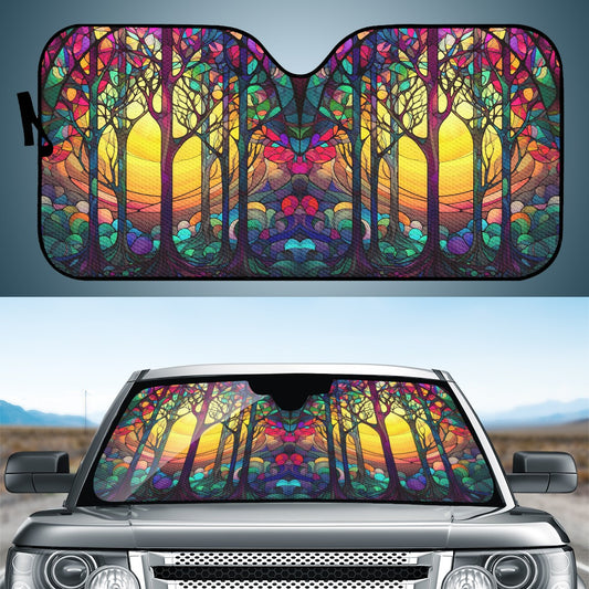 Yellow Tree Stained Glass Auto Sun Shade  - Car Shade for Vehicle Windscreen Shield Sun Covers