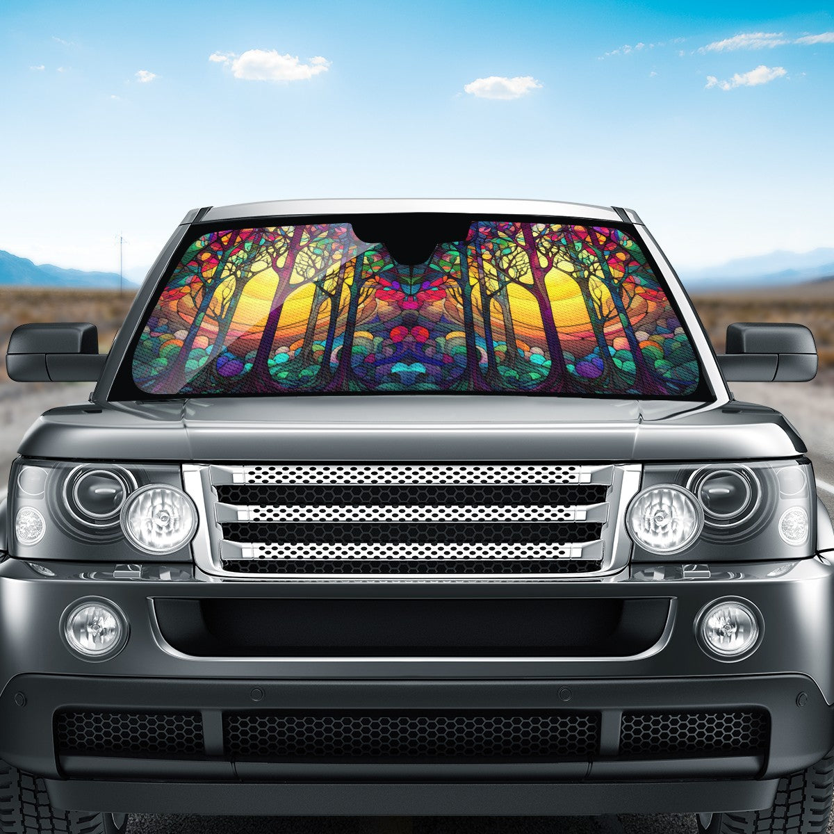 Yellow Tree Stained Glass Auto Sun Shade  - Car Shade for Vehicle Windscreen Shield Sun Covers
