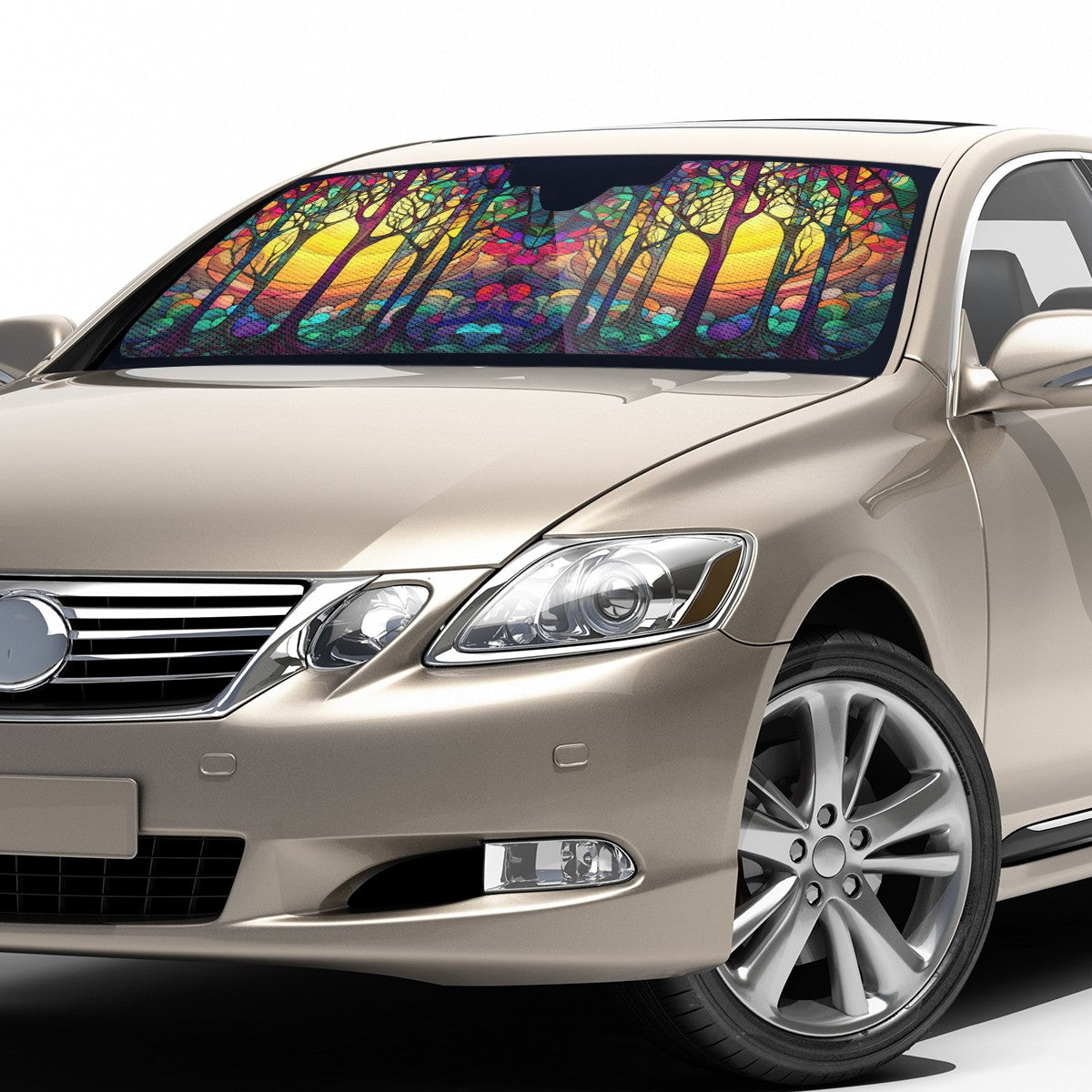 Yellow Tree Stained Glass Auto Sun Shade  - Car Shade for Vehicle Windscreen Shield Sun Covers