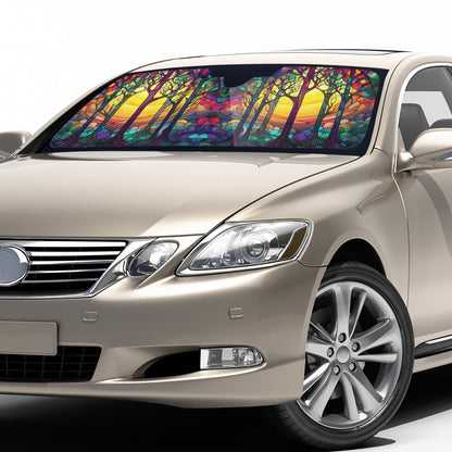 Yellow Tree Stained Glass Auto Sun Shade  - Car Shade for Vehicle Windscreen Shield Sun Covers
