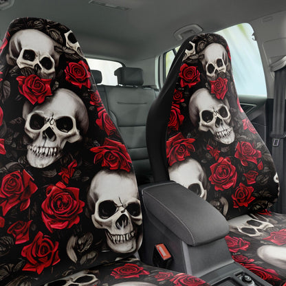 Skull & Red Roses Car Seat Covers - Front Seat Cover or Full Set Front and Back Seat Cover Universal Fit