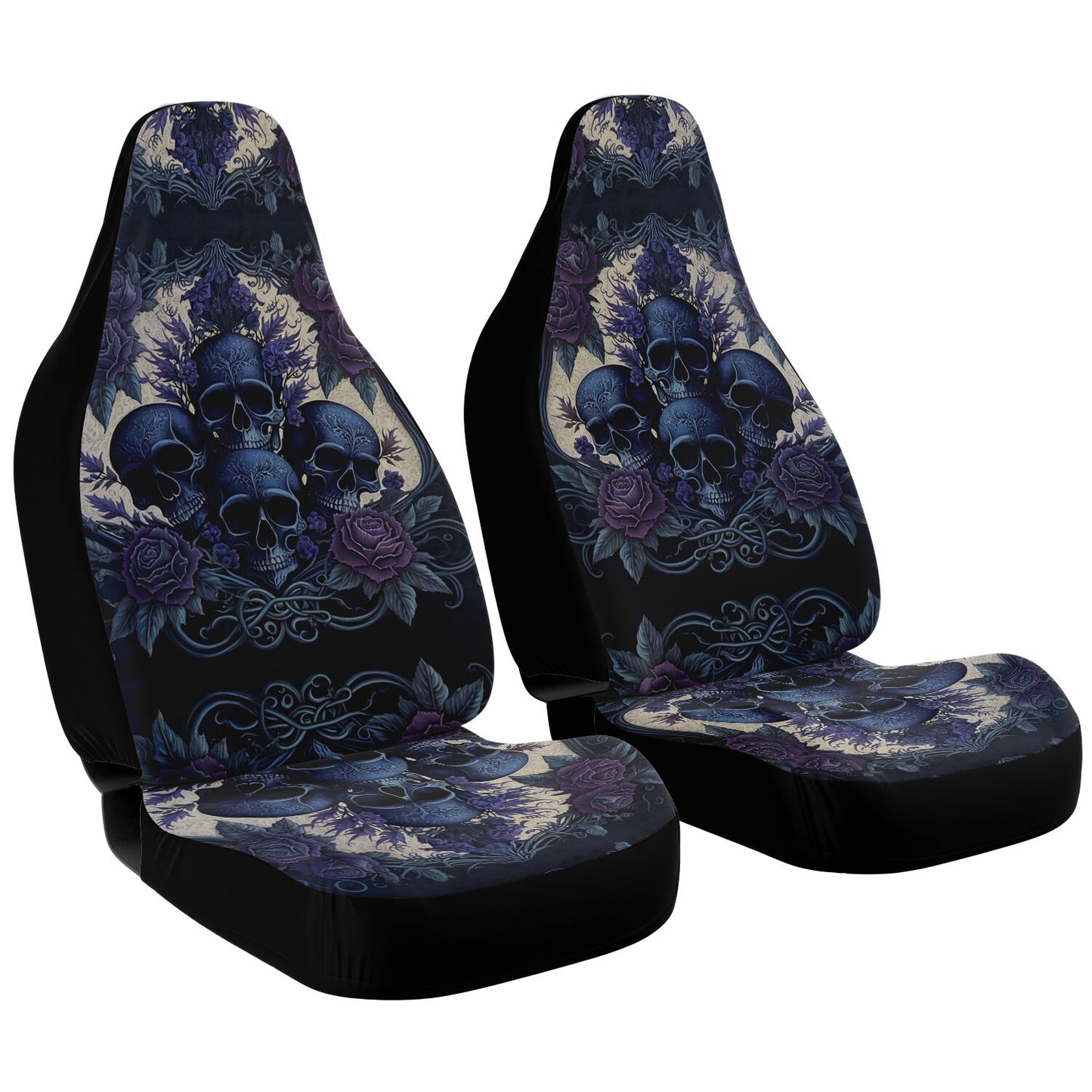 Blue Skulls Car Seat Cover - Front Seat Cover or Full Set Front and Back Seat Cover Universal Fit