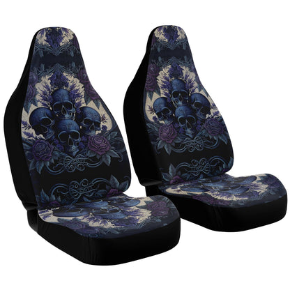 Blue Skulls Car Seat Cover - Front Seat Cover or Full Set Front and Back Seat Cover Universal Fit