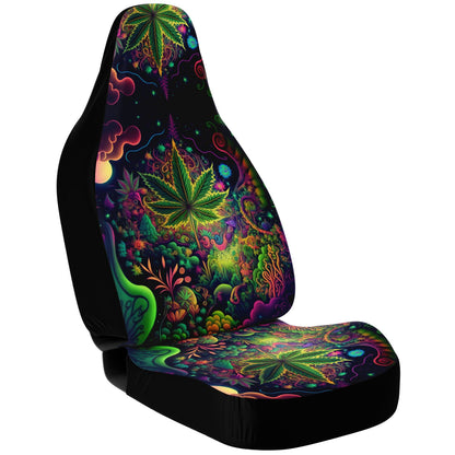 Psychedelic Green Leaf Car Seat Cover - Front Seat Cover or Full Set Front and Back Seat Cover Universal Fit