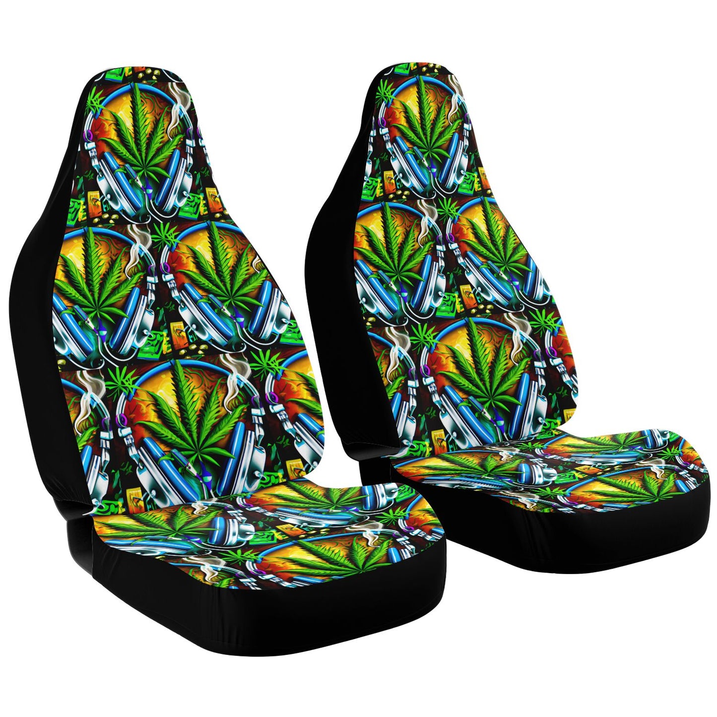 Smoking Green Leaf Car Seat Covers - Front Seat Cover or Full Set Front and Back Seat Cover Universal Fit