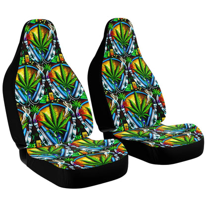 Smoking Green Leaf Car Seat Covers - Front Seat Cover or Full Set Front and Back Seat Cover Universal Fit