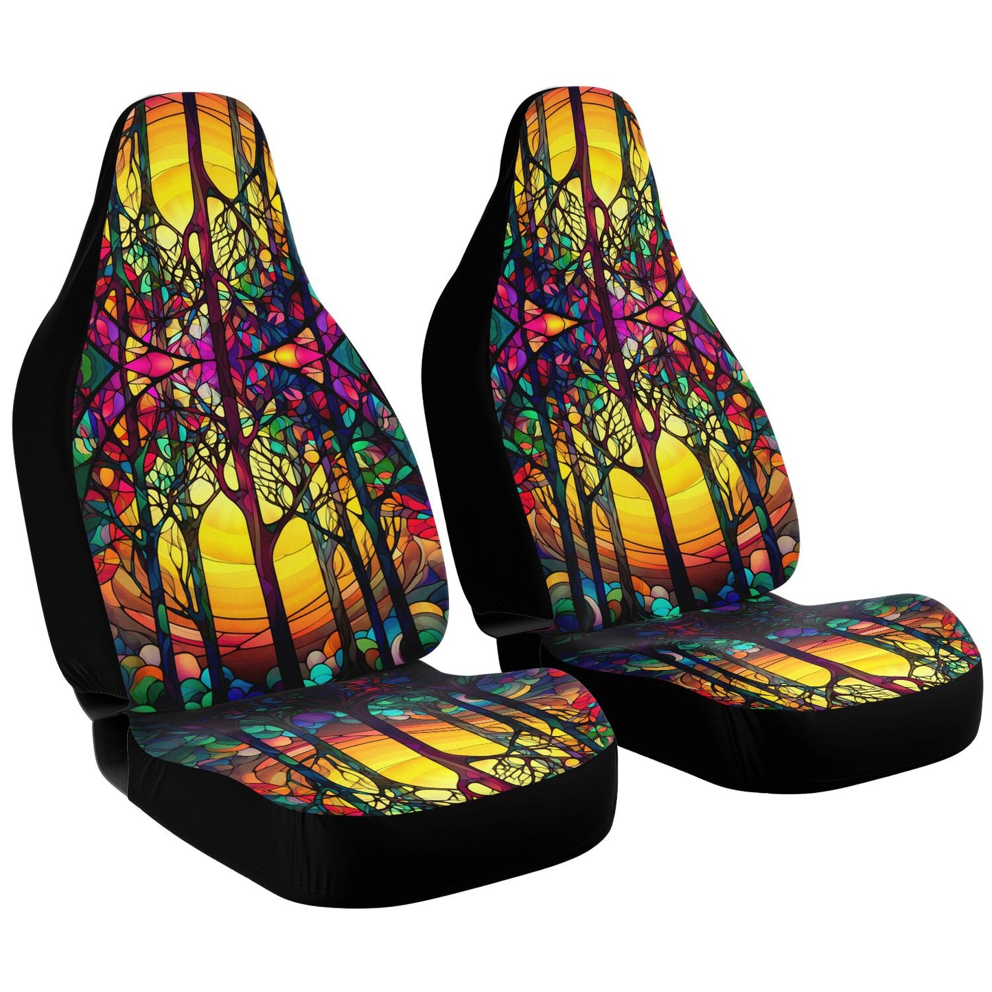 Yellow Tree Stained Glass Car Seat Covers - Front Seat Cover or Full Set Front and Back Seat Cover Universal Fit