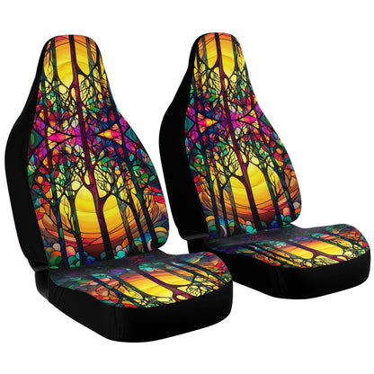 Yellow Tree Stained Glass Car Seat Covers - Front Seat Cover or Full Set Front and Back Seat Cover Universal Fit