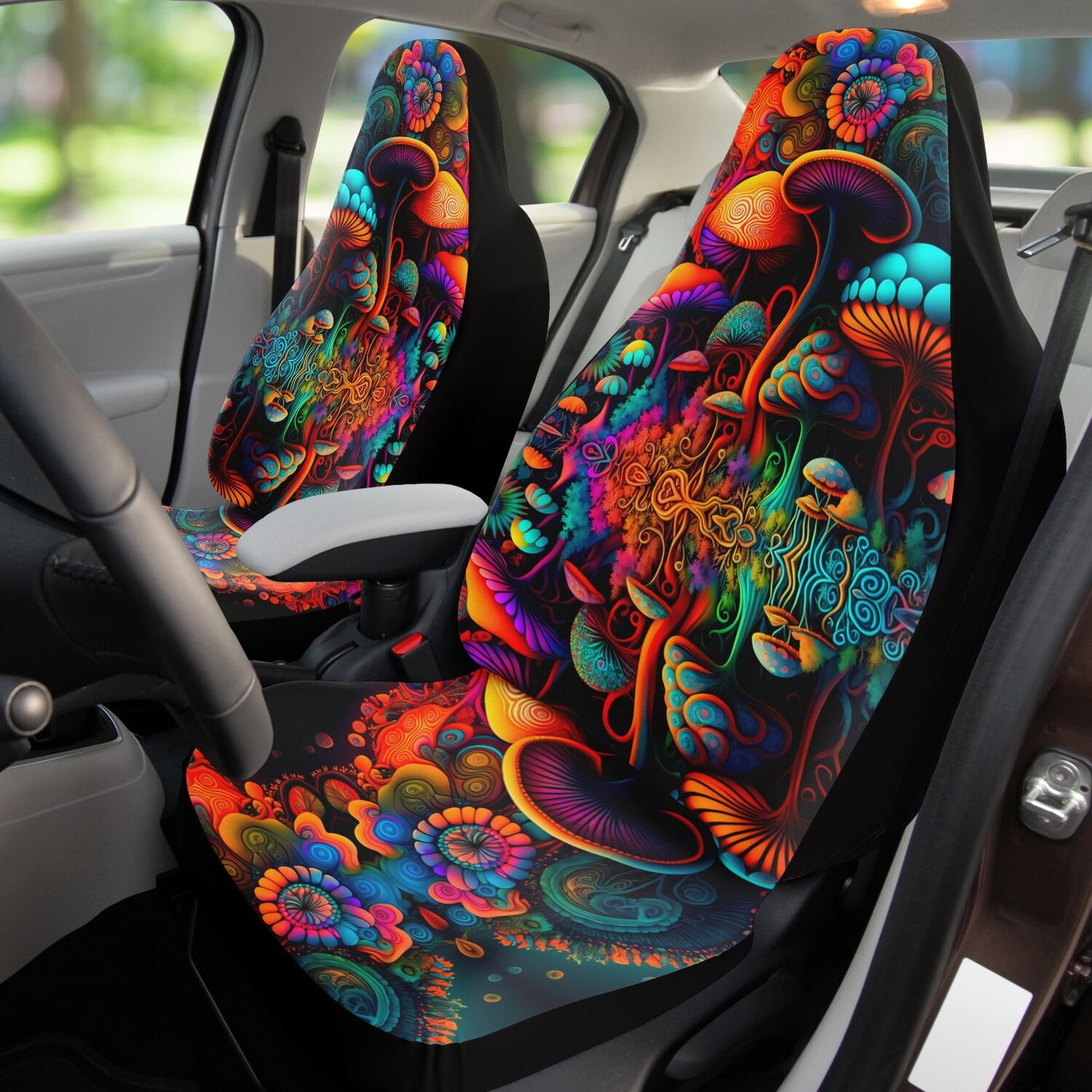 Psychedelic Mushrooms Car Seat Cover - Front Seat Cover or Full Set Front and Back Seat Cover Universal Fit