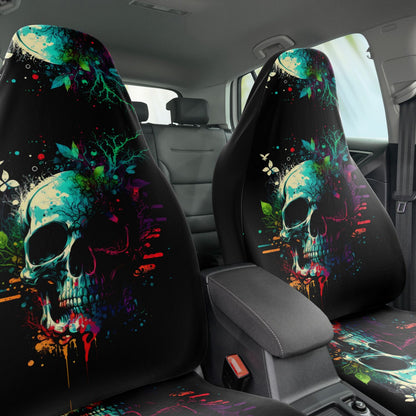 Paint Skull Blue Car Seat Covers - Front Seat Cover or Full Set Front and Back Seat Cover Universal Fit