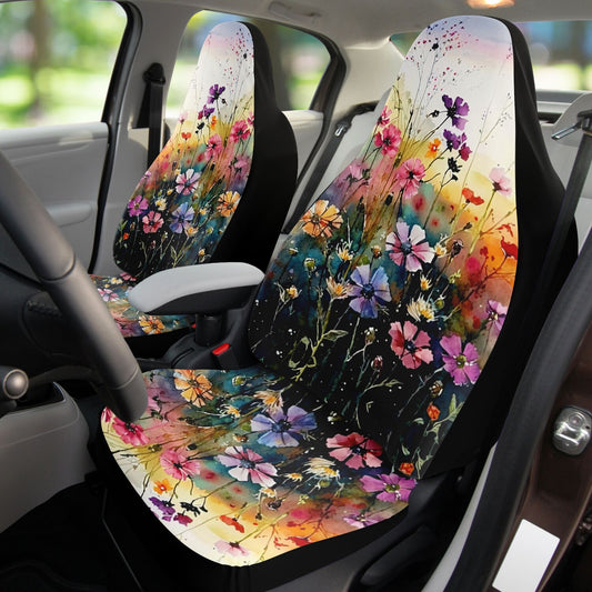 Wild Flower Meadow Car Seat Covers - Front Seat Cover or Full Set Front and Back Seat Cover Universal Fit