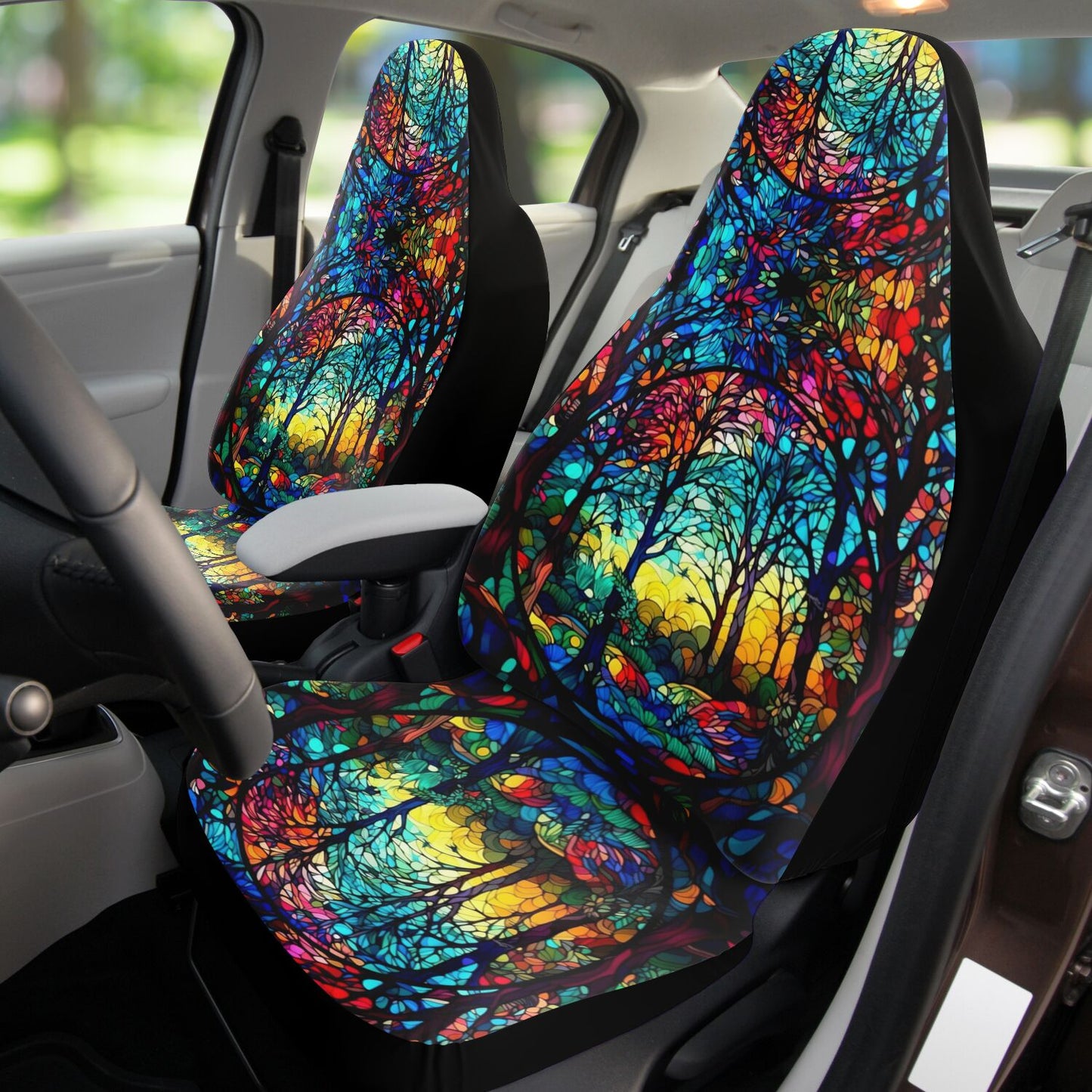 Dark Stained Glass Car Seat Cover - Front Seat Cover or Full Set Front and Back Seat Cover Universal Fit
