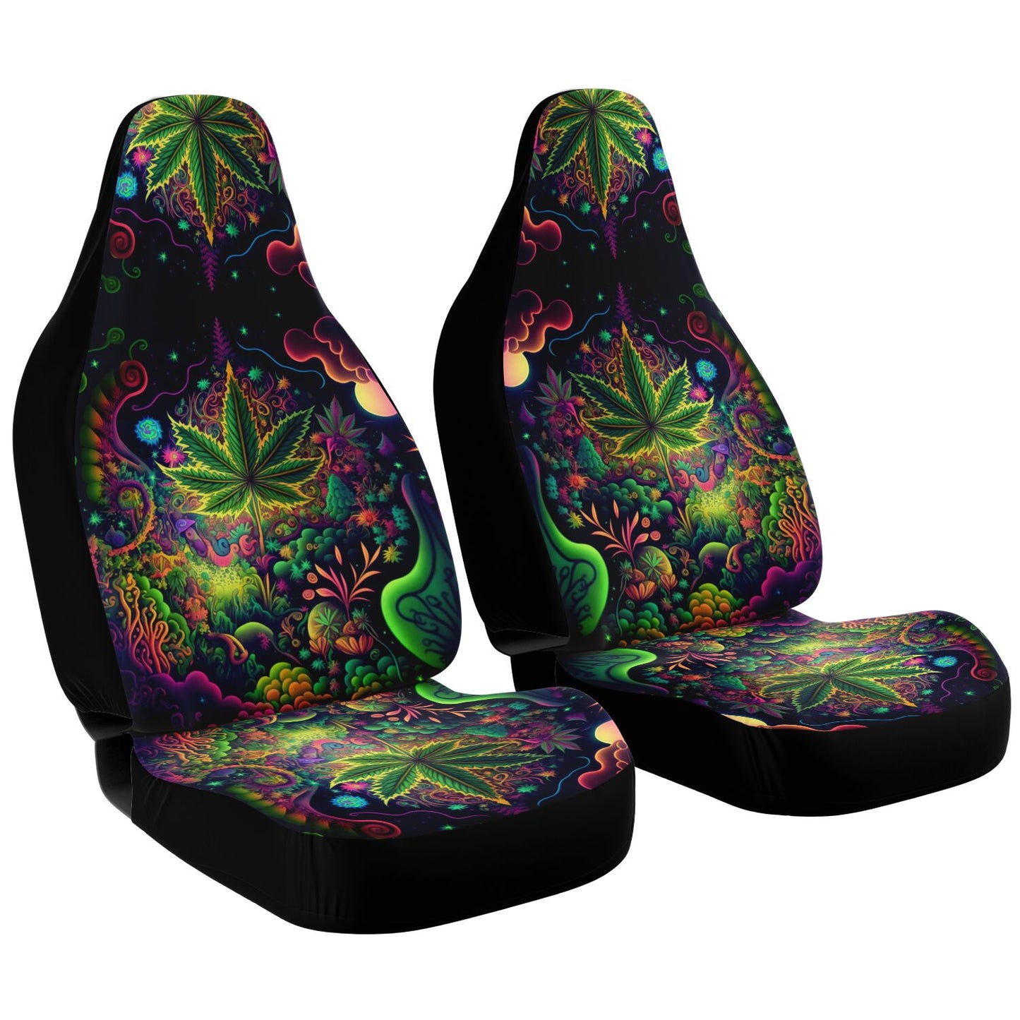 Psychedelic Green Leaf Car Seat Cover - Front Seat Cover or Full Set Front and Back Seat Cover Universal Fit
