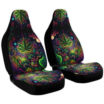 Psychedelic Green Leaf Car Seat Cover - Front Seat Cover or Full Set Front and Back Seat Cover Universal Fit