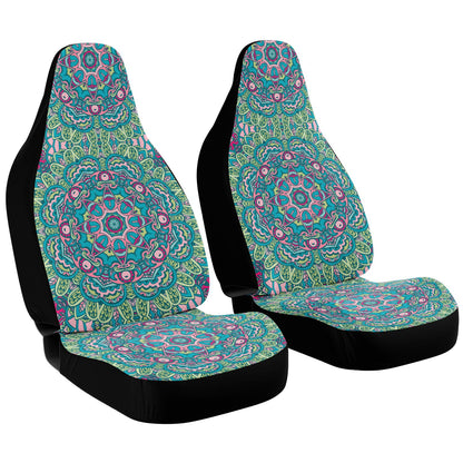 Mandala Blue Green Car Seat Cover - Front Seat Cover or Full Set Front and Back Seat Cover Universal Fit