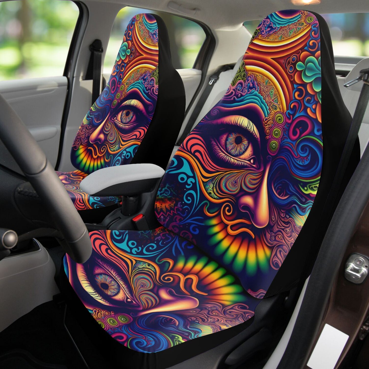 Psychedelic Face Car Seat Cover - Front Seat Cover or Full Set Front and Back Seat Cover Universal Fit