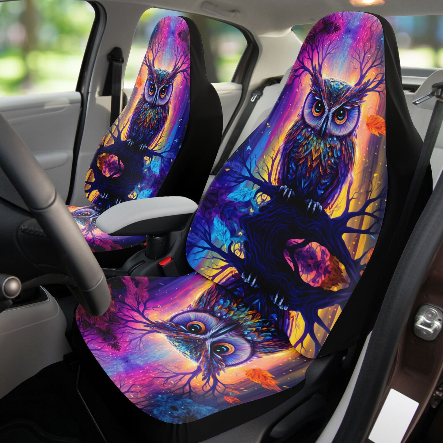 Psychedelic Owl Car Seat Cover - Front Seat Cover or Full Set Front and Back Seat Cover Universal Fit