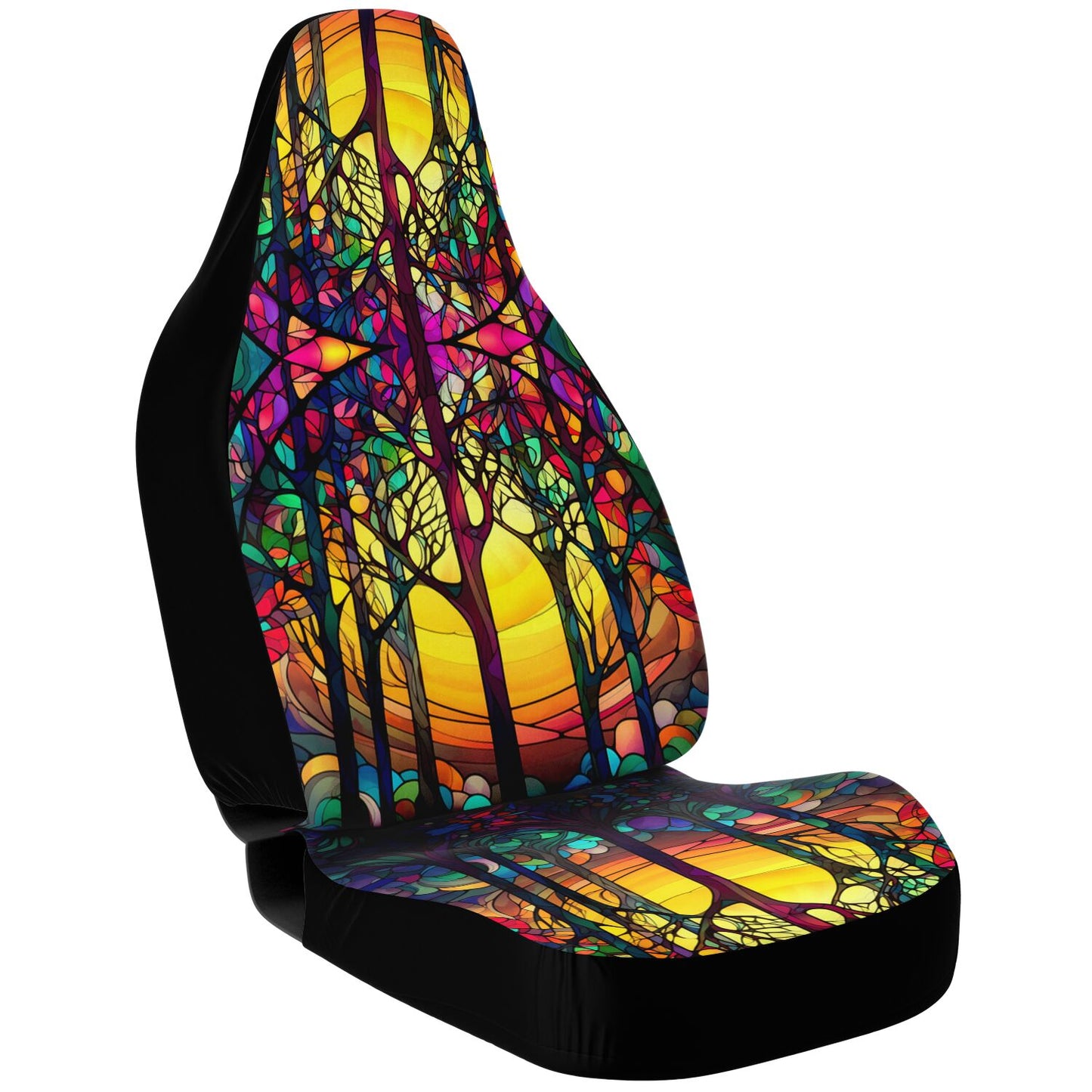 Yellow Tree Stained Glass Car Seat Covers - Front Seat Cover or Full Set Front and Back Seat Cover Universal Fit
