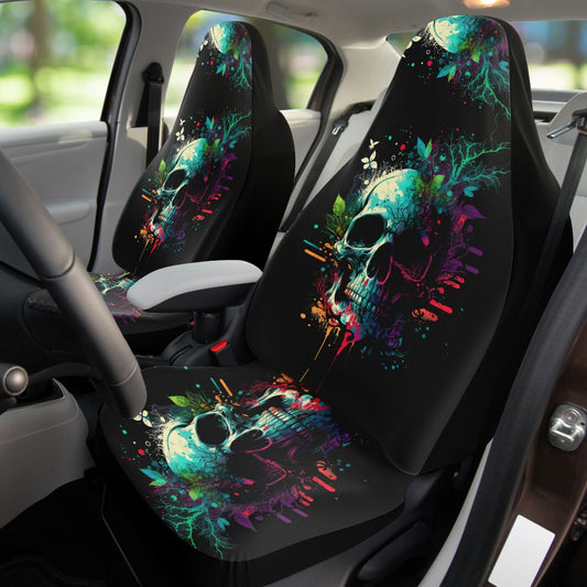 Paint Skull Blue Car Seat Covers - Front Seat Cover or Full Set Front and Back Seat Cover Universal Fit