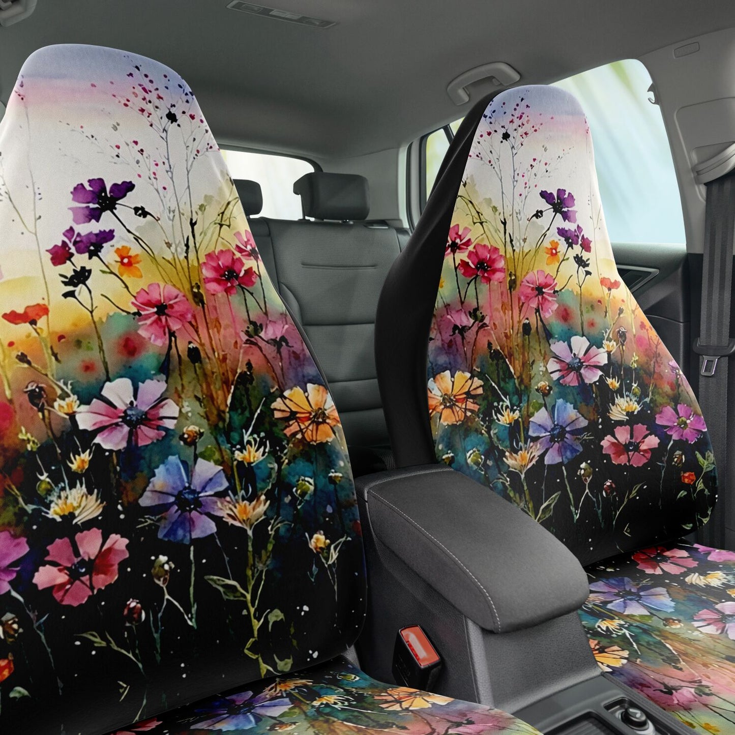 Wild Flower Meadow Car Seat Covers - Front Seat Cover or Full Set Front and Back Seat Cover Universal Fit