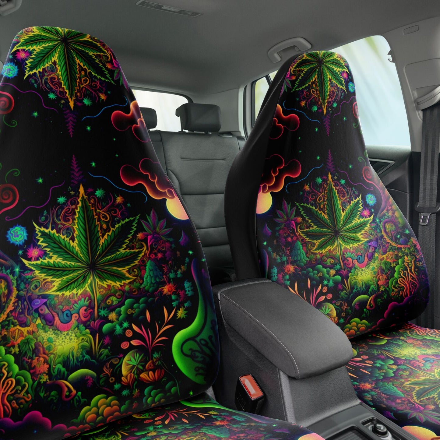 Psychedelic Green Leaf Car Seat Cover - Front Seat Cover or Full Set Front and Back Seat Cover Universal Fit