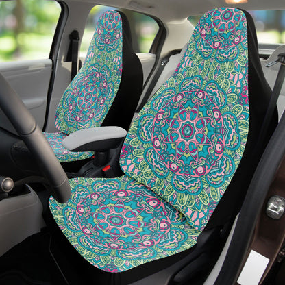 Mandala Blue Green Car Seat Cover - Front Seat Cover or Full Set Front and Back Seat Cover Universal Fit