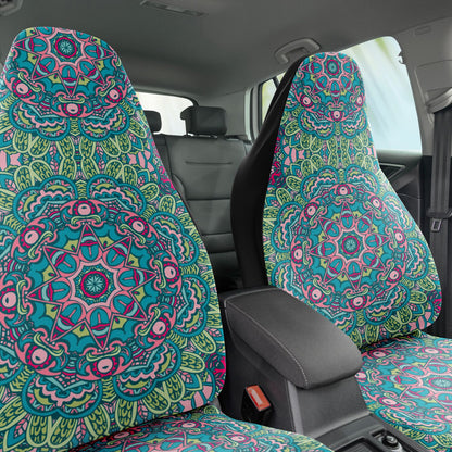 Mandala Blue Green Car Seat Cover - Front Seat Cover or Full Set Front and Back Seat Cover Universal Fit