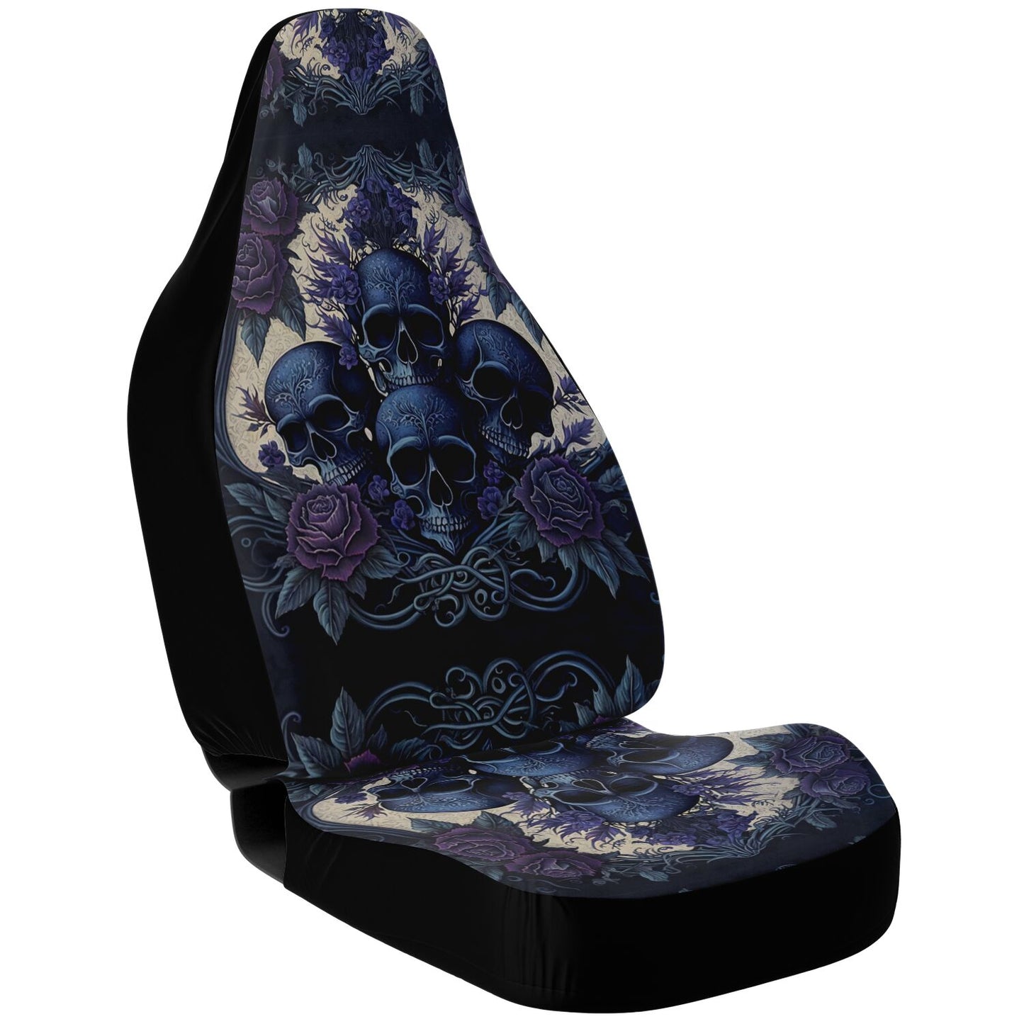 Blue Skulls Car Seat Cover - Front Seat Cover or Full Set Front and Back Seat Cover Universal Fit