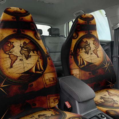 Old World Ship Maps 22 Car Seat Covers - Front Seat Cover or Full Set Front and Back Seat Cover Universal Fit