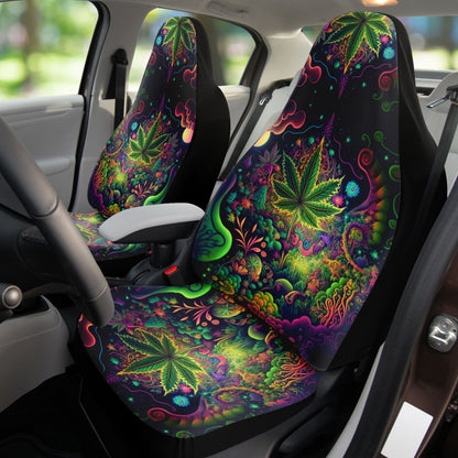 Psychedelic Green Leaf Car Seat Cover - Front Seat Cover or Full Set Front and Back Seat Cover Universal Fit