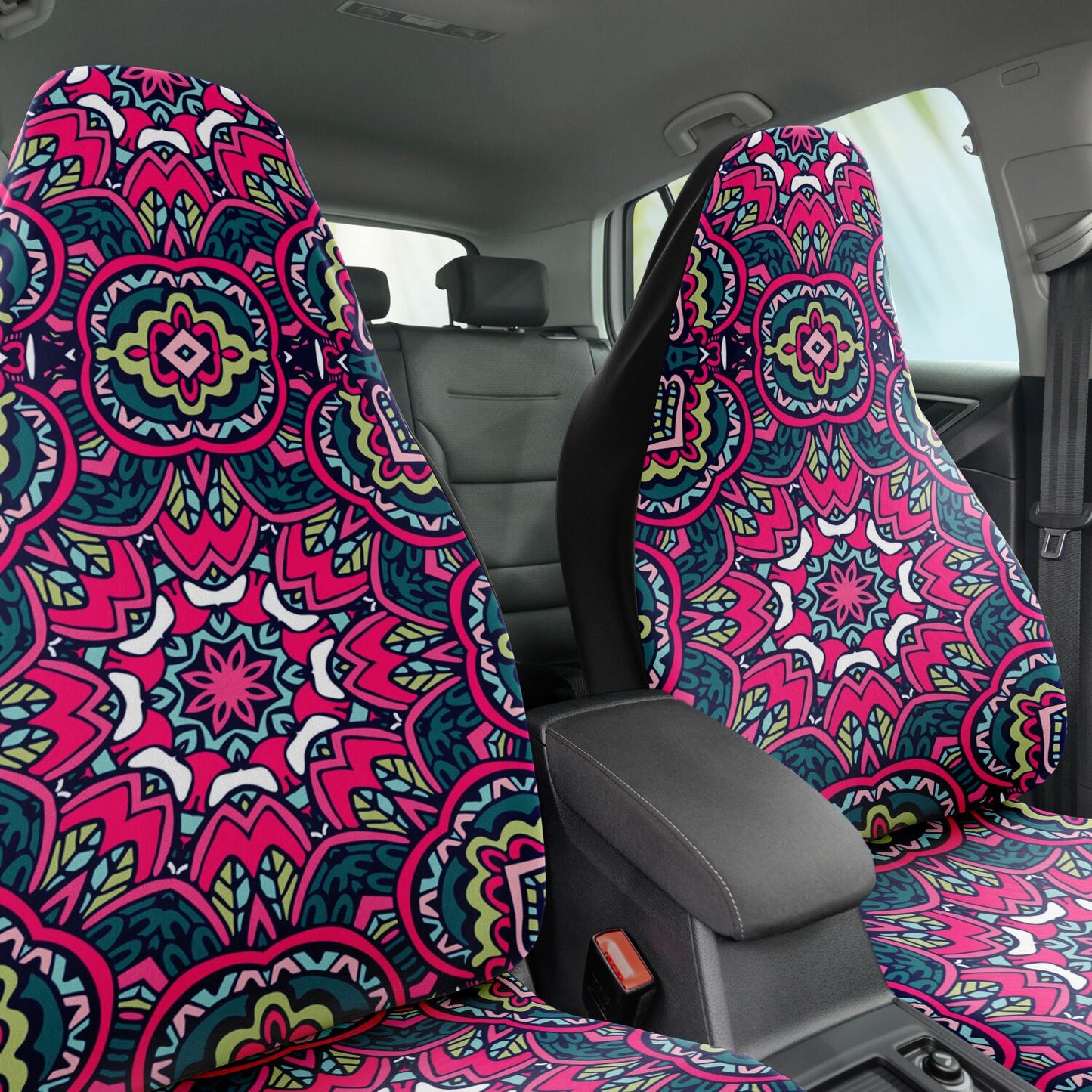 Funky Pink Mandala Car Seat Covers - Front Seat Cover or Full Set Front and Back Seat Cover Universal Fit
