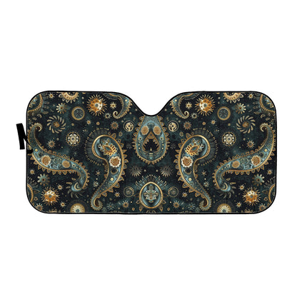 Paisley Print Black Auto Sun Shade - Car Shades for Vehicle Windscreen Shield Sun Covers