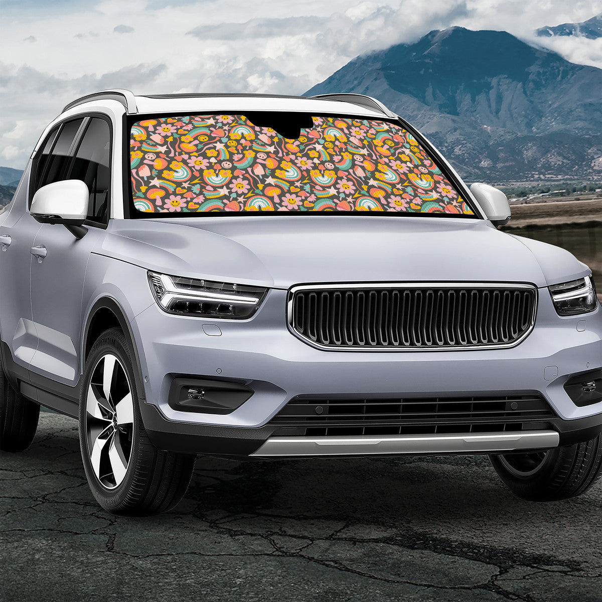 Groovy Flowers Auto Sun Shades - Car Shade for Vehicle Windscreen Shield Sun Cover