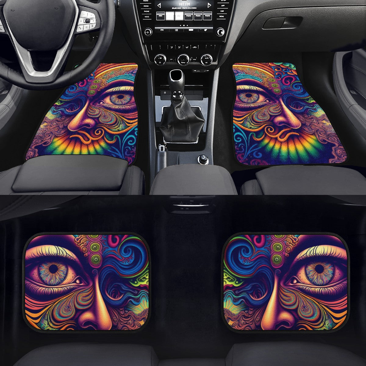 Psychedelic Face Car Mats - Set of 2 or 4 Car Floor Mats Car Accessories