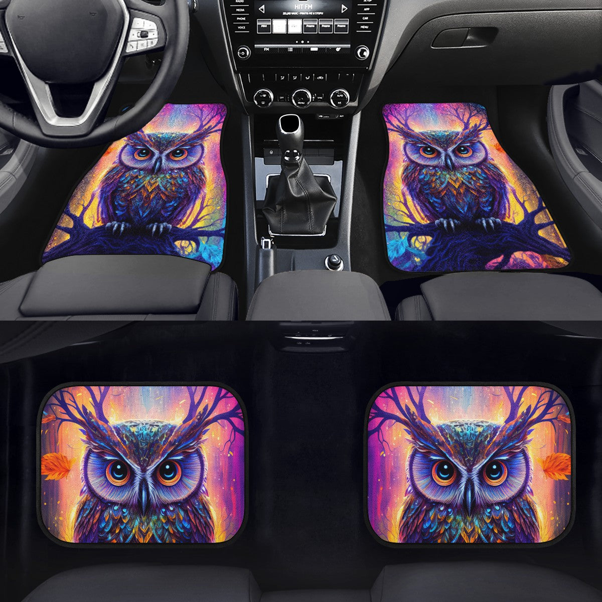 Psychedelic Owl Car Mats - Set of 2 or 4 Car Floor Mats Car Accessories