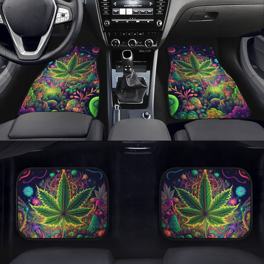 Psychedelic Green Leaf Car Mats - Set of 2 or 4 Car Floor Mats Car Accessories