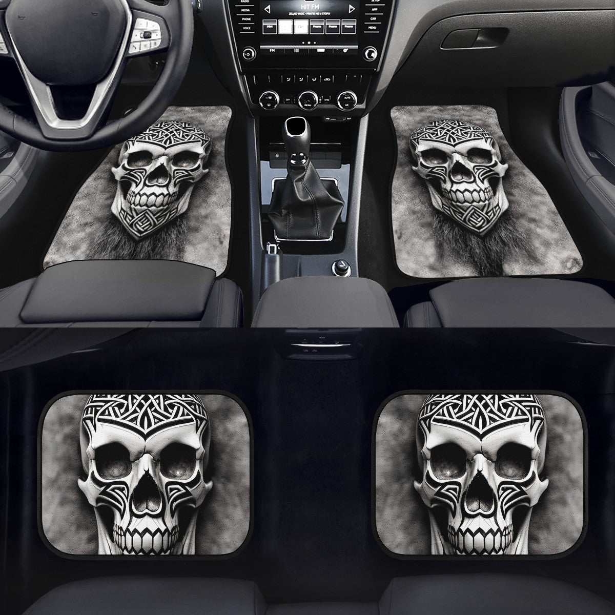 Viking Carved Skull Car Mats - Set of 2 or 4 Car Floor Mats Car Accessories