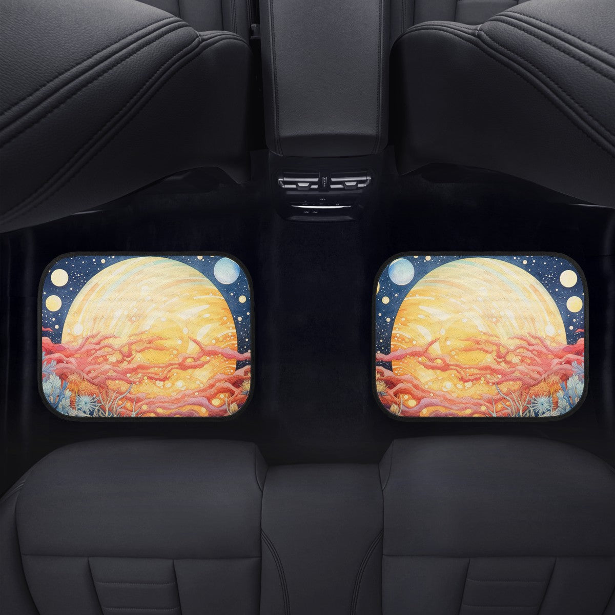 Yellow Moon Scape Car Mats - Set of 2 or 4 Car Floor Mats Car Accessories