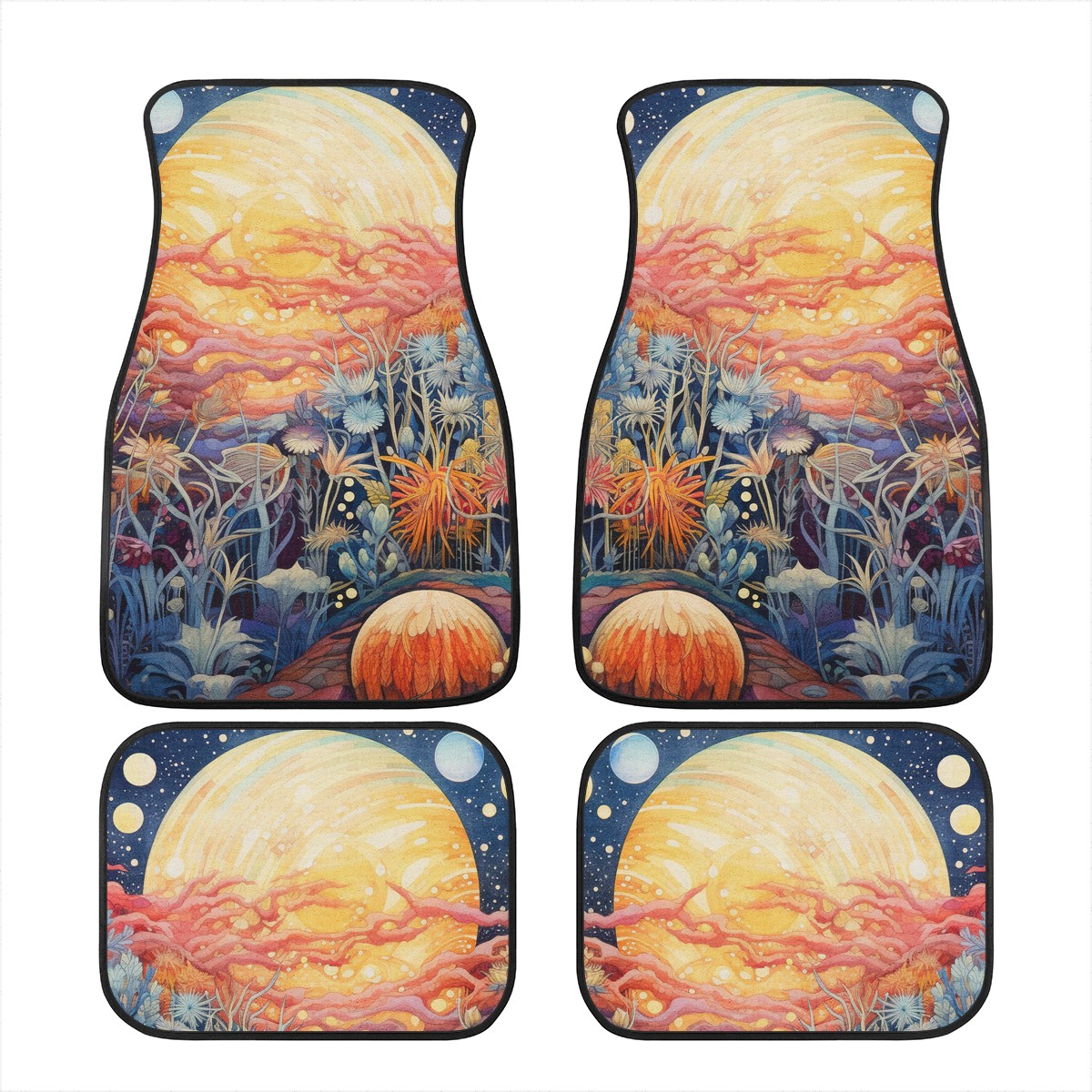 Yellow Moon Scape Car Mats - Set of 2 or 4 Car Floor Mats Car Accessories