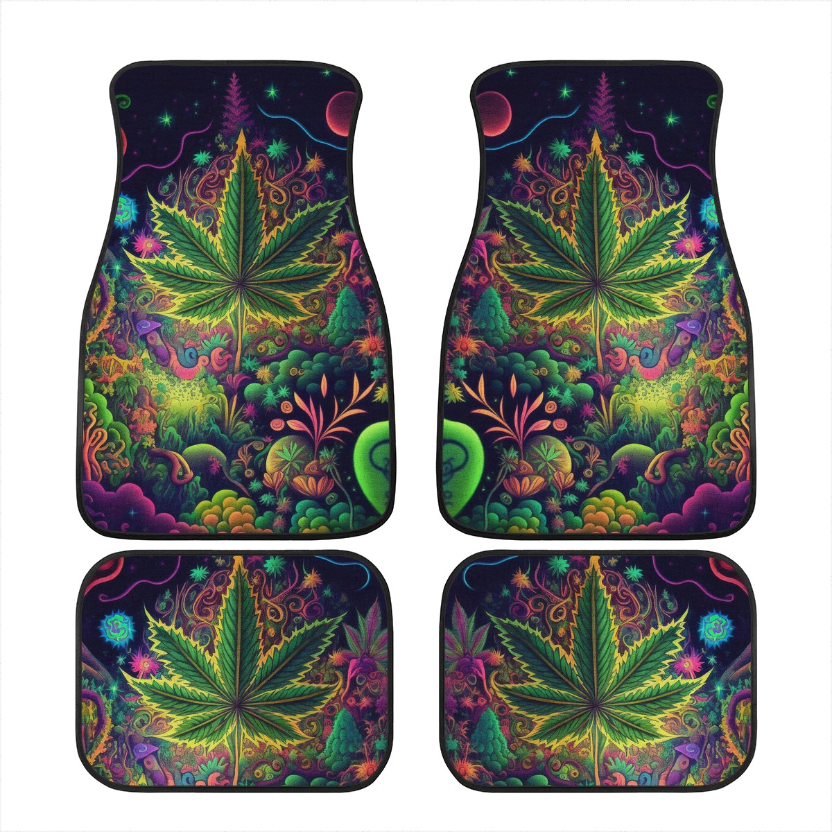 Psychedelic Green Leaf Car Mats - Set of 2 or 4 Car Floor Mats Car Accessories