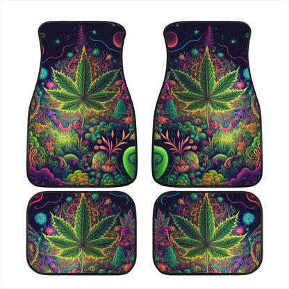 Psychedelic Green Leaf Car Mats - Set of 2 or 4 Car Floor Mats Car Accessories