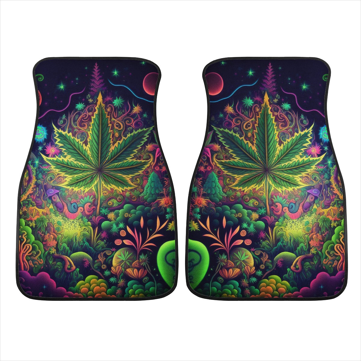 Psychedelic Green Leaf Car Mats - Set of 2 or 4 Car Floor Mats Car Accessories